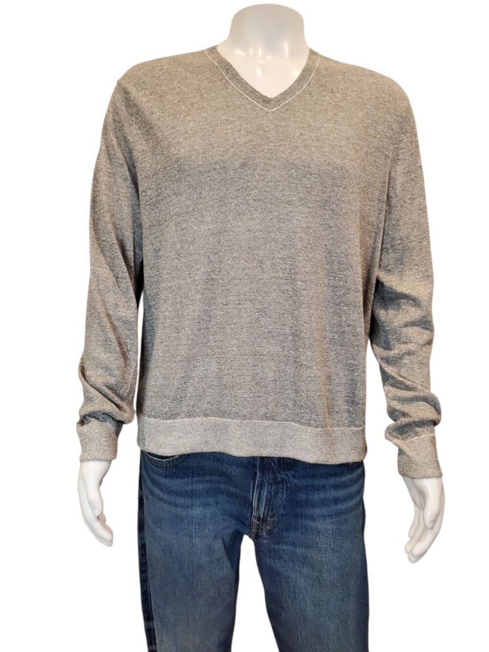 RAG & BONE Mens Heathered Sweater Gray V-Neck Lightweight Cotton-Linen Blend XL
